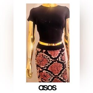 ASOS Brown Black Geometric Sweater Midi Skirt, Pencil Skirt, NWOT, Size 14